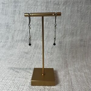 Silver White Pearl Black Crystal Bead Drop Dangle Earrings Streetwear Casual Y2K